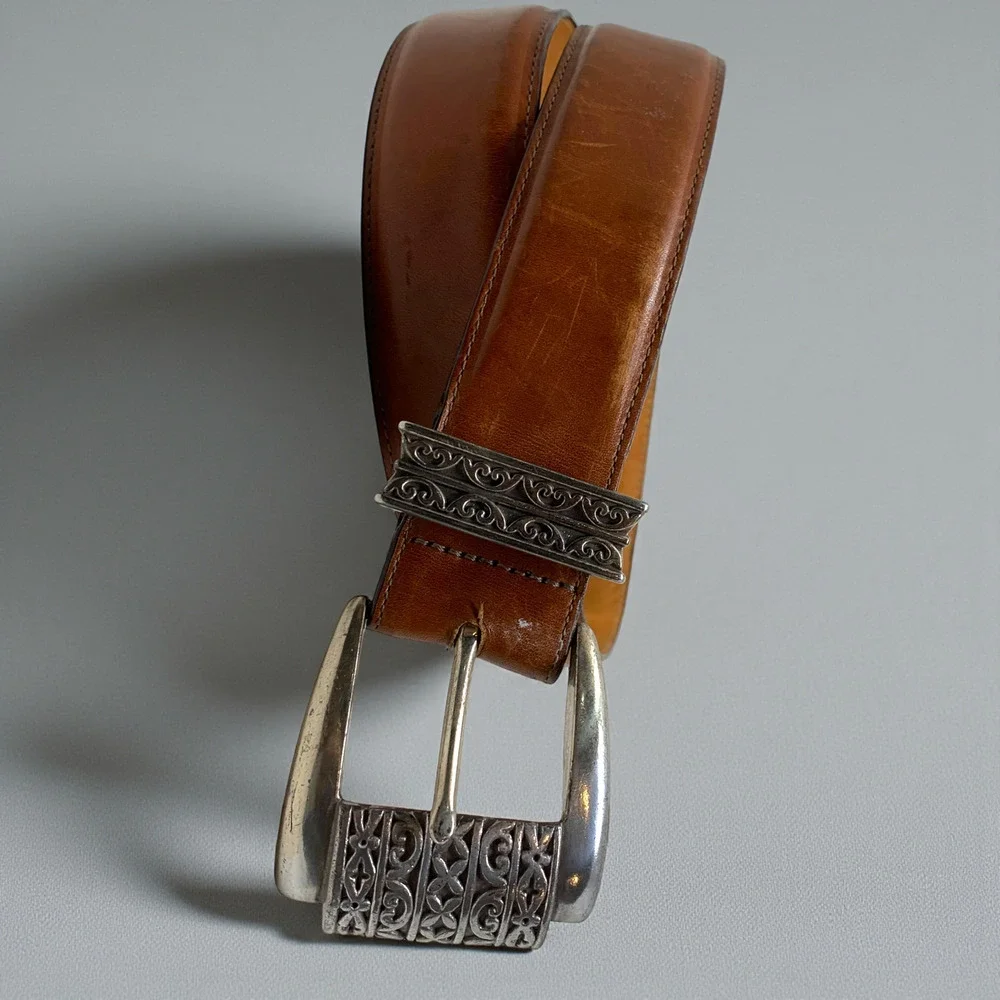 Vintage 1995 Brighton Museum Collection Leather Belt Sz M 43407 Roman Heart